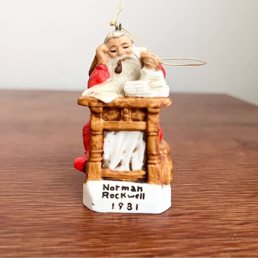 Vintage Norman Rockwell Collectible Santa Ornament w Christmas List 1981